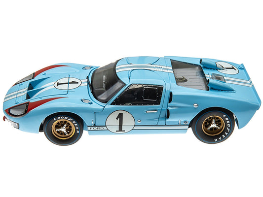1966 Ford GT 40 MK II RHD (Right Hand Drive) #1 Light Blue Miles - Hulme Le Mans 1/18 Diecast Model Car by Shelby Collectibles Shelby Collectibles