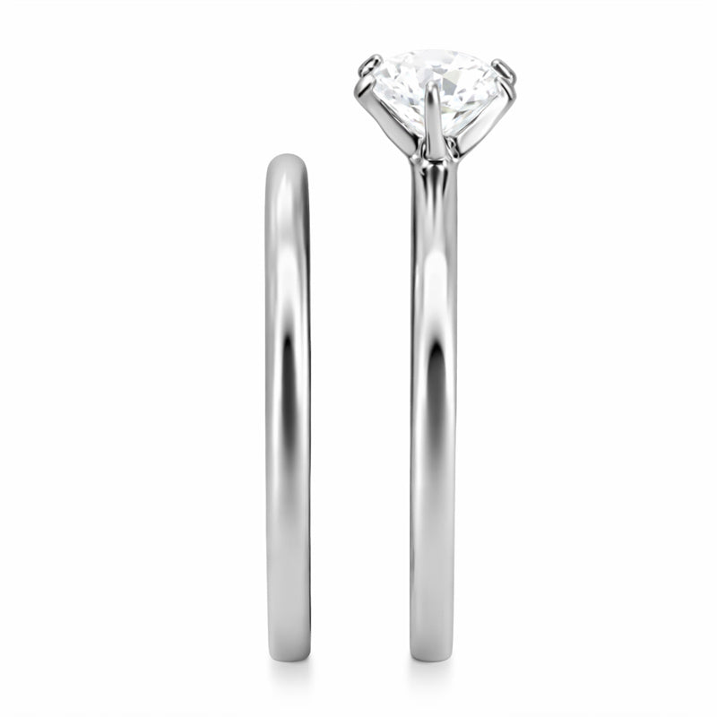 TK097 - High polished (no plating) Stainless Steel Ring with AAA Grade CZ in Clear-4