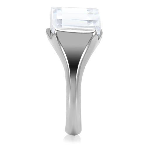 TK100 - High polished (no plating) Stainless Steel Ring with AAA Grade CZ in Clear-4
