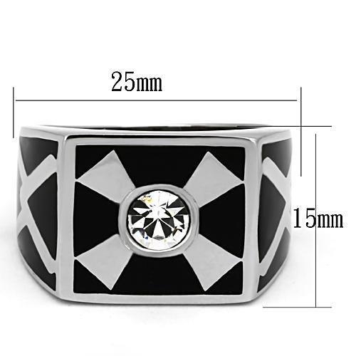 TK1052 - High polished (no plating) Stainless Steel Ring with Top Grade Crystal in Clear-1