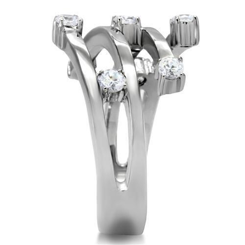 TK173 - High polished (no plating) Stainless Steel Ring with Top Grade Crystal in Clear-4