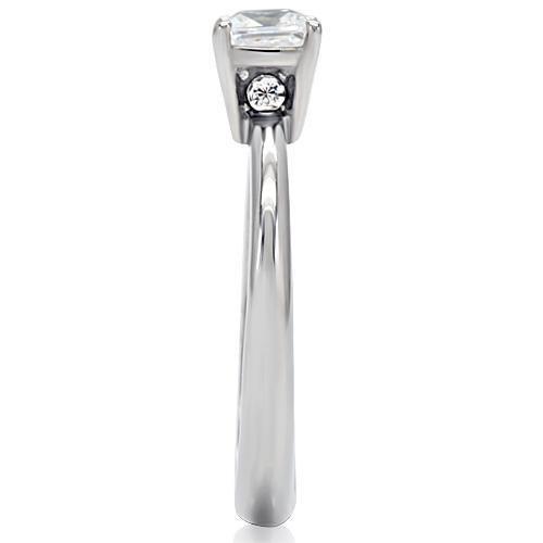 TK202 - High polished (no plating) Stainless Steel Ring with AAA Grade CZ in Clear-4