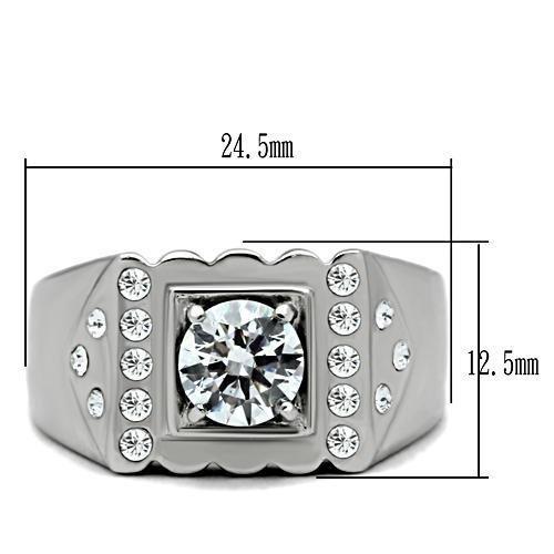 TK315 - High polished (no plating) Stainless Steel Ring with AAA Grade CZ in Clear-1