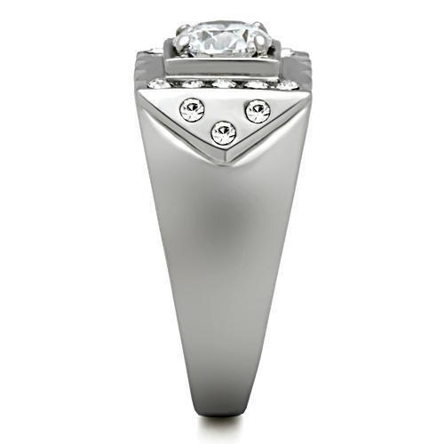 TK315 - High polished (no plating) Stainless Steel Ring with AAA Grade CZ in Clear-3