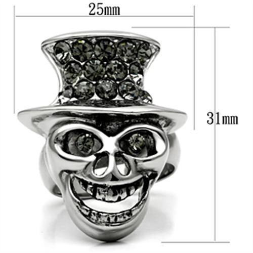 TK605 - High polished (no plating) Stainless Steel Ring with Top Grade Crystal in Black Diamond Alamode