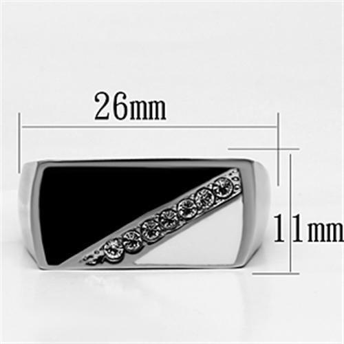 TK704 - High polished (no plating) Stainless Steel Ring with Top Grade Crystal in Clear Alamode