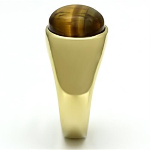 TK718 - IP Gold(Ion Plating) Stainless Steel Ring with Synthetic Tiger Eye in Topaz Alamode