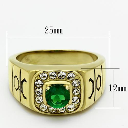 TK764 - IP Gold(Ion Plating) Stainless Steel Ring with Synthetic Synthetic Glass in Emerald Alamode