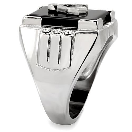 TK8X027 - High polished (no plating) Stainless Steel Ring with Semi-Precious Agate in Jet Alamode