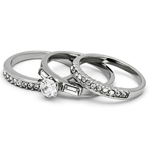 TK973 - High polished (no plating) Stainless Steel Ring with AAA Grade CZ in Clear Alamode