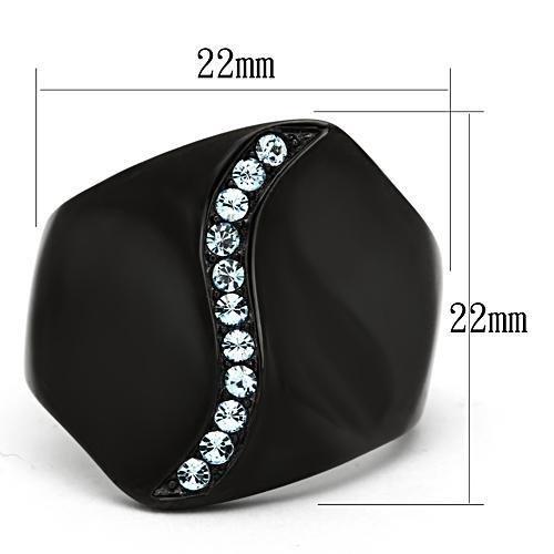 TK991 - IP Black(Ion Plating) Stainless Steel Ring with Top Grade Crystal in Sea Blue-1
