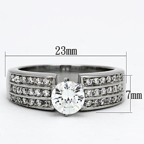 TK997 - High polished (no plating) Stainless Steel Ring with AAA Grade CZ in Clear Alamode