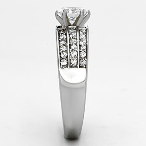 TK997 - High polished (no plating) Stainless Steel Ring with AAA Grade CZ in Clear Alamode