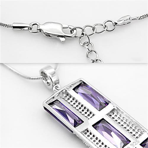 TS026 - Rhodium 925 Sterling Silver Chain Pendant with AAA Grade CZ in Amethyst-4