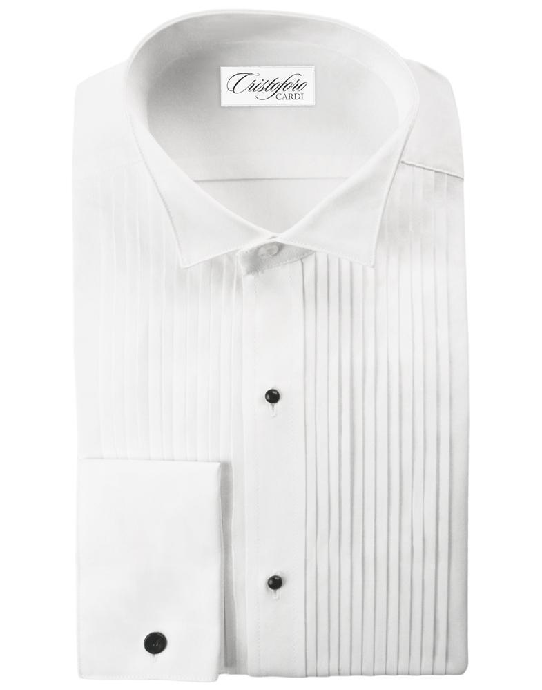 "Verona" White Pleated Wingtip Tuxedo Shirt Tux-USA
