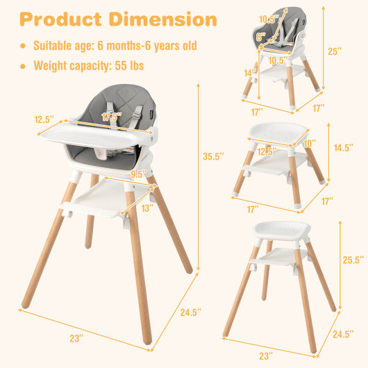 Costway 6-in-1 Baby High Chair with Removable Dishwasher and Safe Tray-White W2B