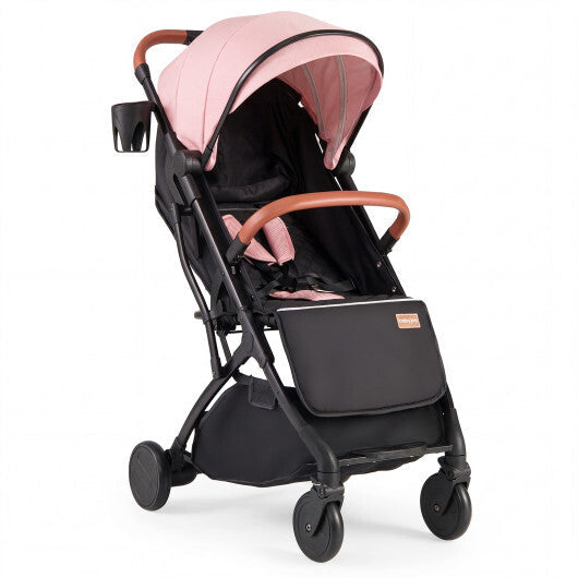 Costway Lightweight Baby Stroller Compact Travel Stroller with One-Hand Folding-Pink W2B