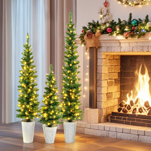 Costway Set of 3 Pre-Lit Artificial Christmas Trees with 423 Branch Tips 3 4 5 FT W2B