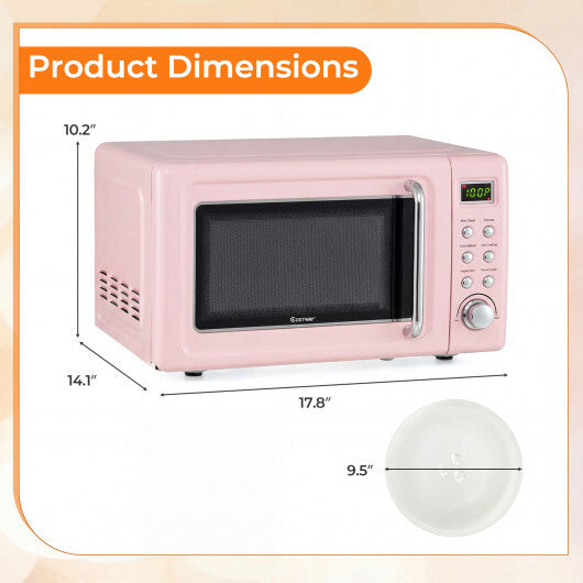 Costway 700W Retro Countertop Microwave Oven with 5 Micro Power and Auto Cooking Function-Pink W2B
