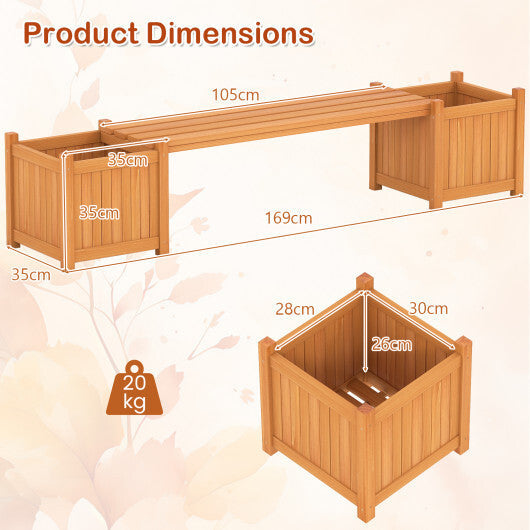 Costway Wood Outdoor Planter Boxes with Detachable Bench 2 Elevated Mini Planters Patio Natural W2B