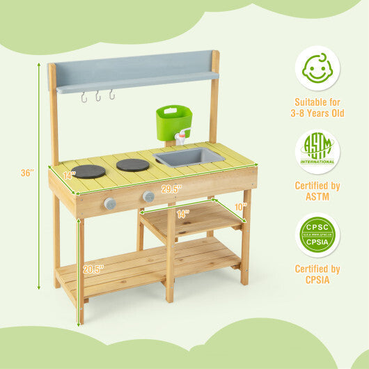 Costway Backyard Pretend Play Toy Kitchen with Stove Top W2B