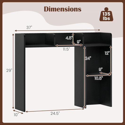 Costway 3-Tier Multipurpose Desk Bookshelf with 4 Shelves-Black W2B
