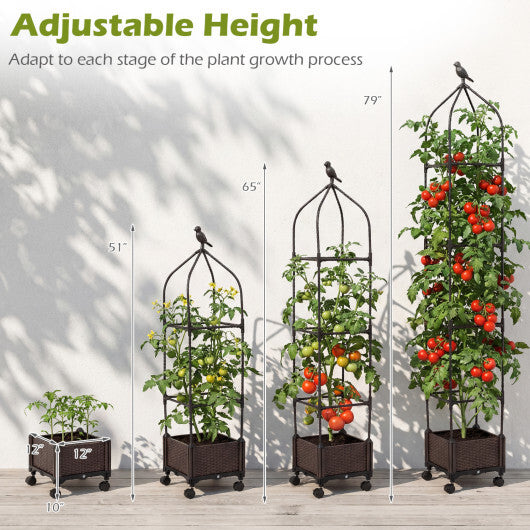 Costway 1 PCS Raised Garden Bed Tomato Cage Planter Box with PE-Coated Metal Trelli Wheels W2B