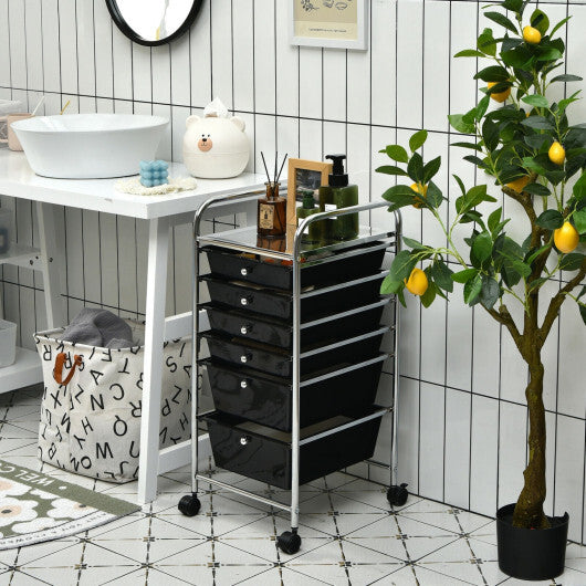 Costway 6 Drawers Rolling Storage Cart Organizer-Black W2B
