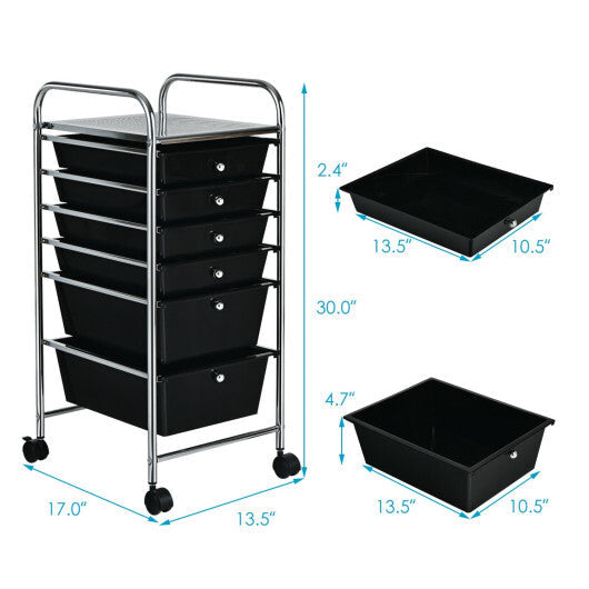 Costway 6 Drawers Rolling Storage Cart Organizer-Black W2B