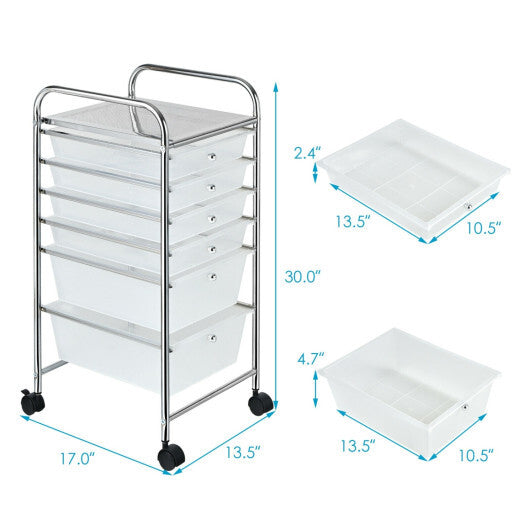 Costway 6 Drawers Rolling Storage Cart Organizer-Clear W2B