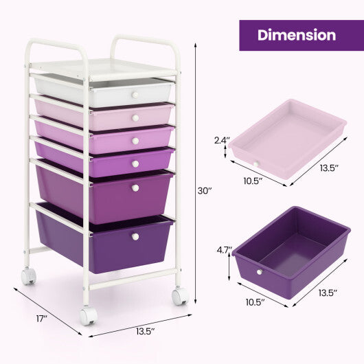 Costway Multifunctional 6 Drawers Rolling Storage Cart Organizer-Purple Gradient W2B