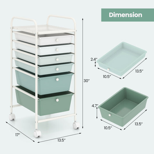 Costway Multifunctional 6 Drawers Rolling Storage Cart Organizer-Green Gradient W2B