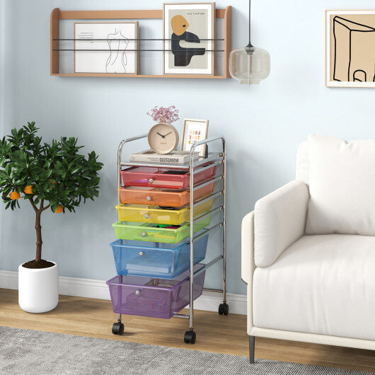 Costway 6 Drawers Rolling Storage Cart Organizer-Transparent Multicolor W2B
