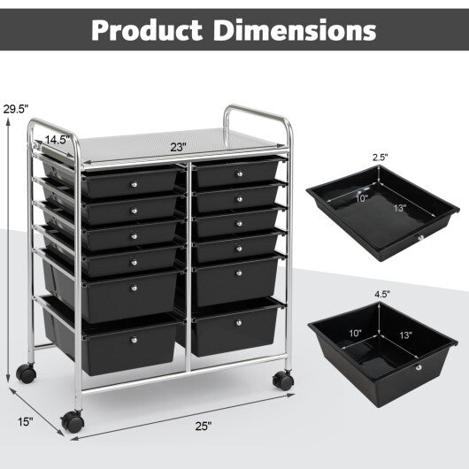 Costway 12 Drawers Rolling Cart Storage Scrapbook Paper Organizer Bins-Black W2B