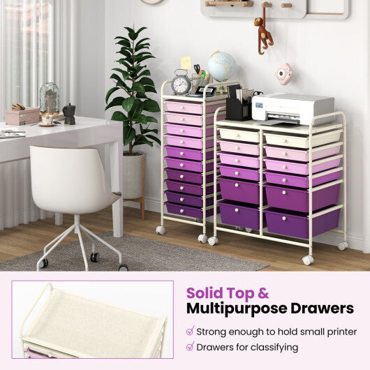 Costway 12-Drawer Rolling Storage Cart with Removable Drawers and Lockable Wheels-Purple W2B