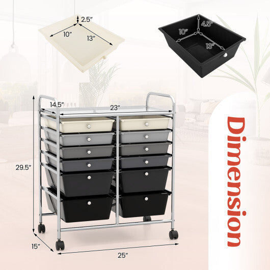 Costway 12-Drawer Rolling Storage Cart with Removable Drawers and Lockable Wheels-Gray W2B