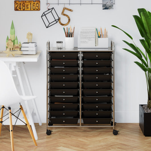 Costway 20 Drawers Storage Rolling Cart Studio Organizer-Black W2B