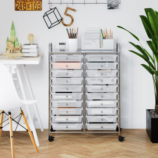 Costway 20 Drawers Storage Rolling Cart Studio Organizer-Transparent W2B