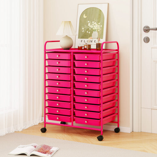 Costway 20 Removable Drawers Rolling Storage Cart Studio Organizer-Pink W2B
