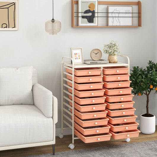 Costway 20 Drawers Rolling Storage Cart Studio Organizer-Peach W2B