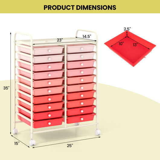 Costway 20 Drawers Rolling Storage Cart Studio Organizer-Gradient Pink W2B