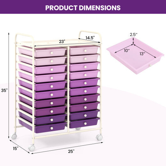 Costway 20 Drawers Rolling Storage Cart Studio Organizer-Purple W2B