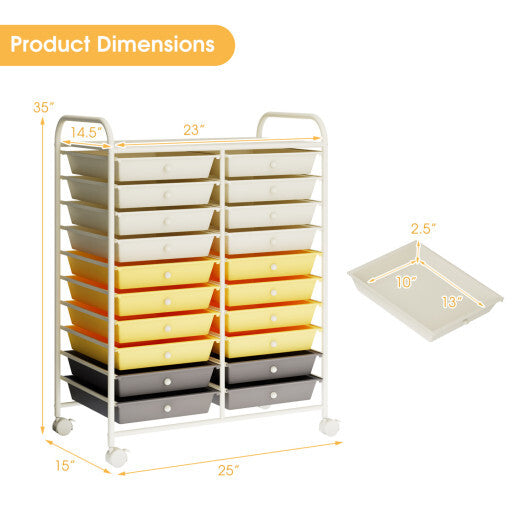 Costway 20 Drawers Storage Rolling Cart Studio Organizer-Yellow W2B