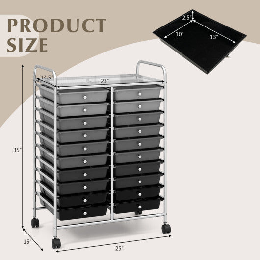 Costway 20 Drawers Rolling Storage Cart Studio Organizer-Black & Gray W2B