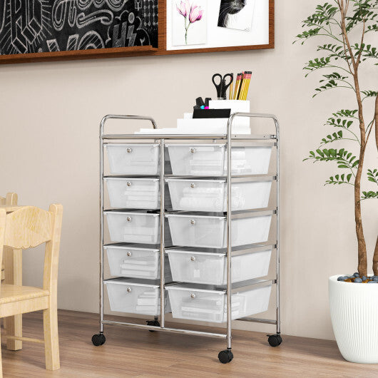 Costway 10-Drawer Rolling Storage Cart-Transparent W2B