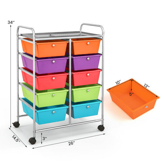 Costway 10-Drawer Rolling Storage Cart-Deep Multicolor W2B