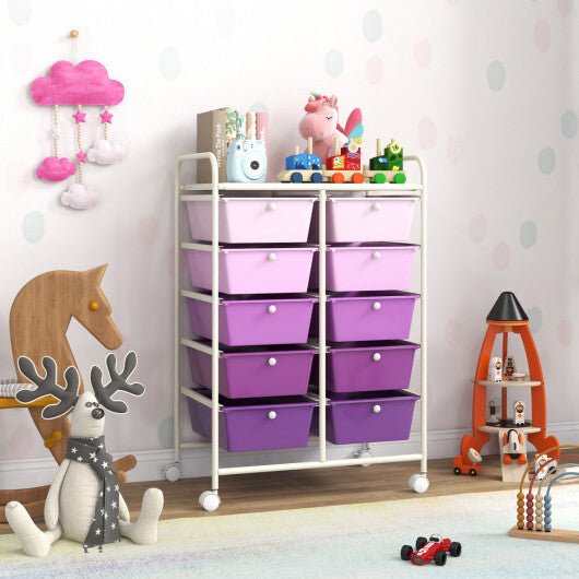 Costway 10-Drawer Rolling Storage Cart-Purple W2B