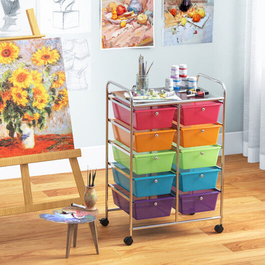 Costway 10-Drawer Rolling Storage Cart-Transparent Multicolor W2B