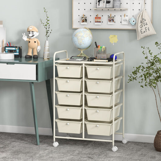 Costway 10-Drawer Rolling Storage Cart-White W2B