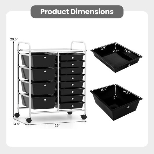 Costway 12-Drawer Utility Rolling Cart with Drawers Multi-Use Storage-Black W2B